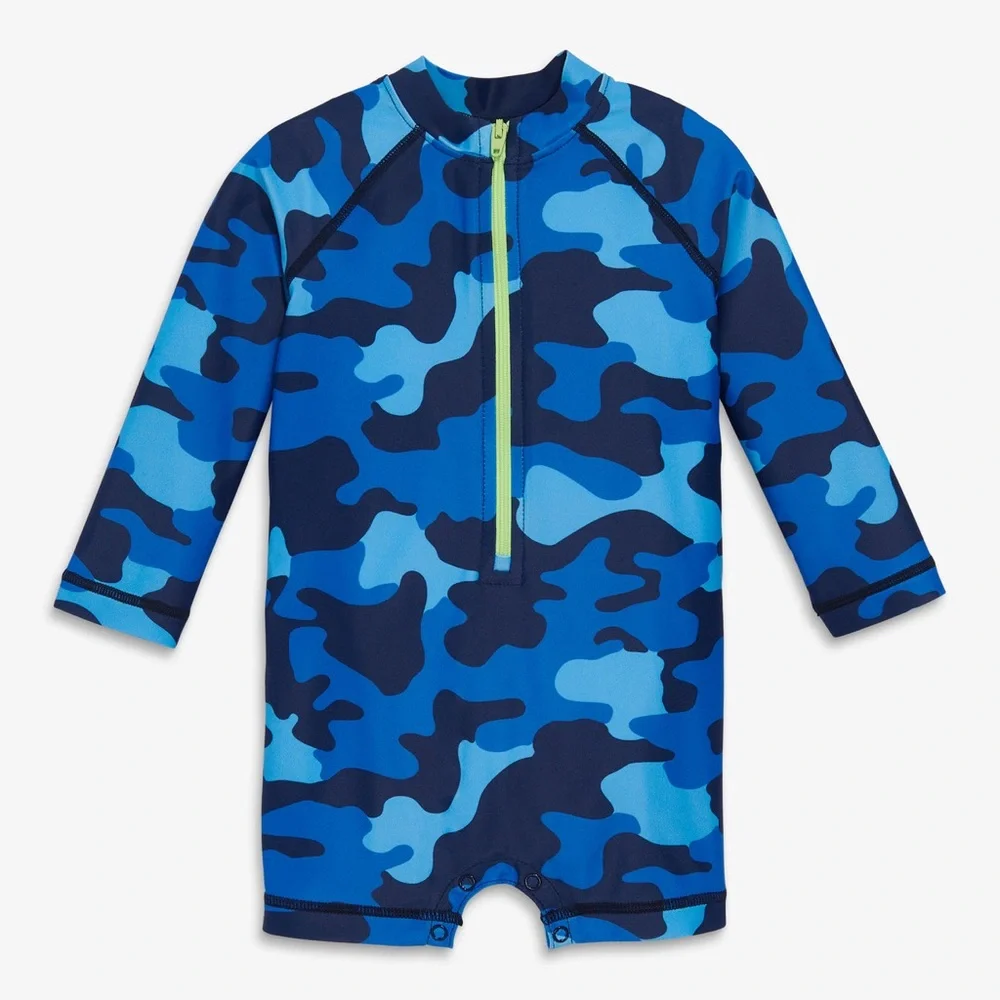 Primary | One-Piece Zipper Rash Guard Blue Camo, 3-6 Months - Picture 1 of 6